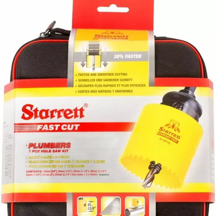 Starrett Bi-material Hole Saw Set 19 mm, 22 mm, 29 mm, 38 mm, 44 mm, 51 mm, 57 mm, KFC07021