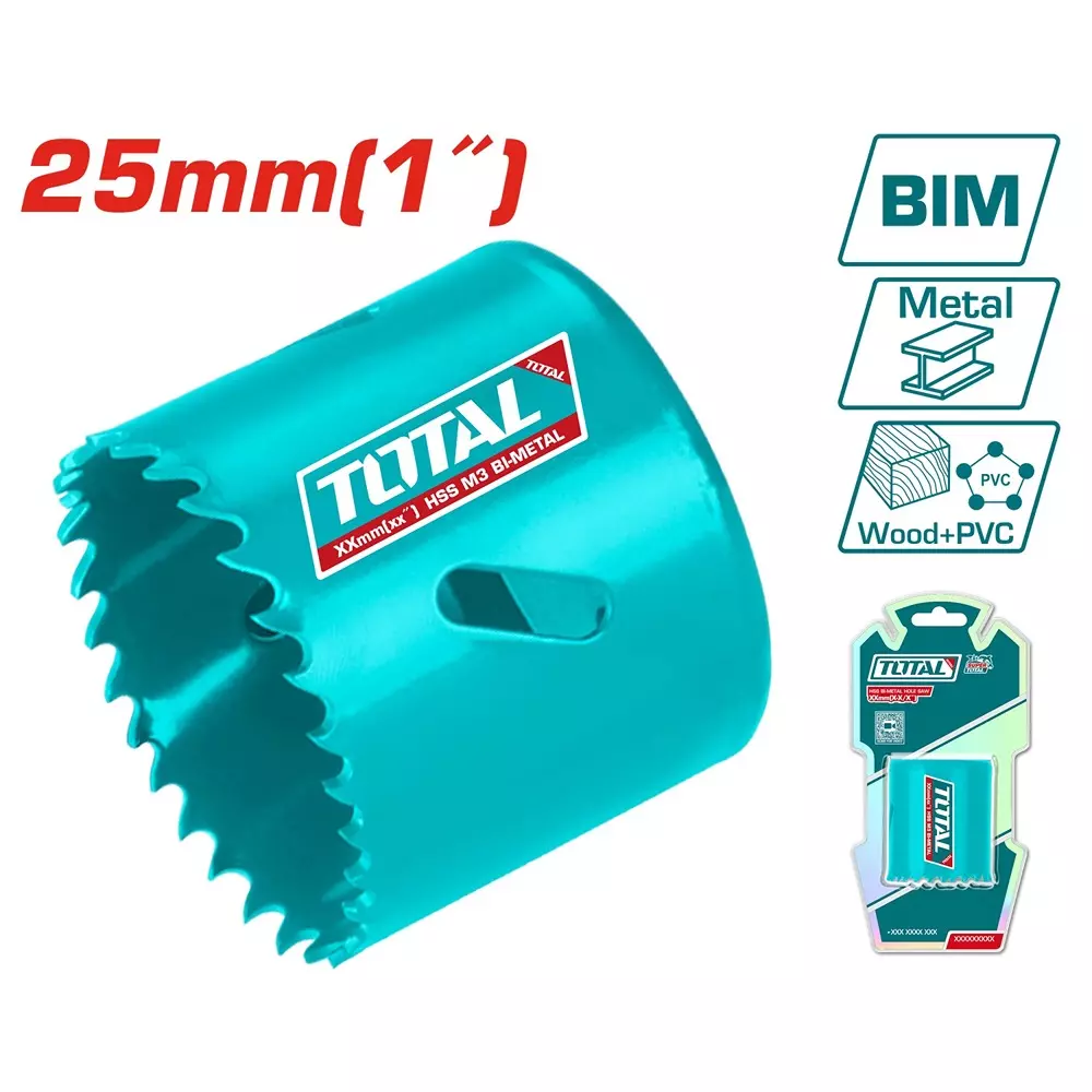 Total HSS Bi-Metal Hole Saw 25 mm (1 inch) Dia. 38 mm (1 1/2 inch) Cutting Depth, TAC410251