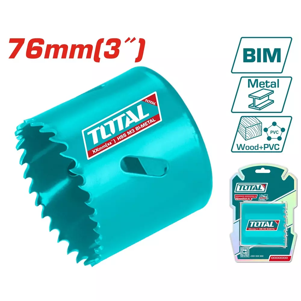 Total HSS Bi-Metal Hole Saw 76 mm (3 inch) Dia. 38 mm (1 1/2 inch) Cutting Depth, TAC410761