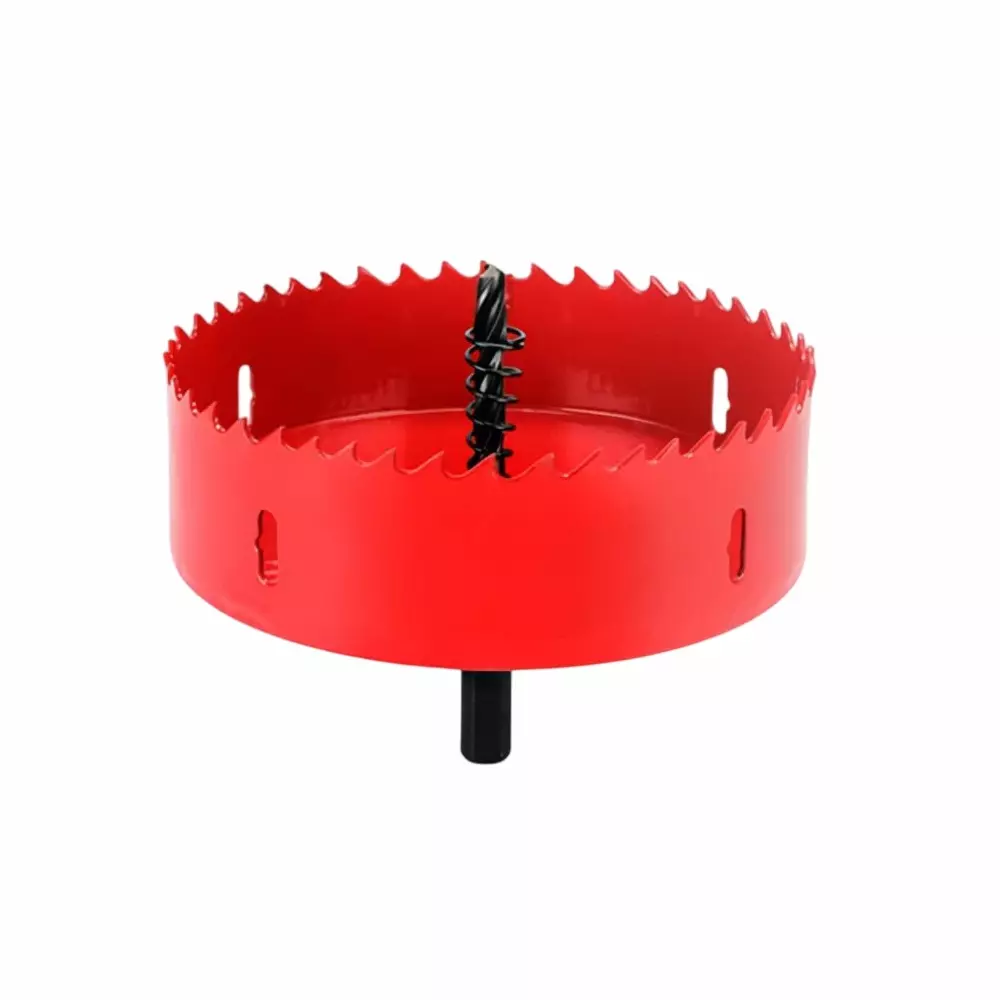 DY Tools Metal Hole Saw with Arbor Mandrel Red High Speed Steel 95 mm Diameter