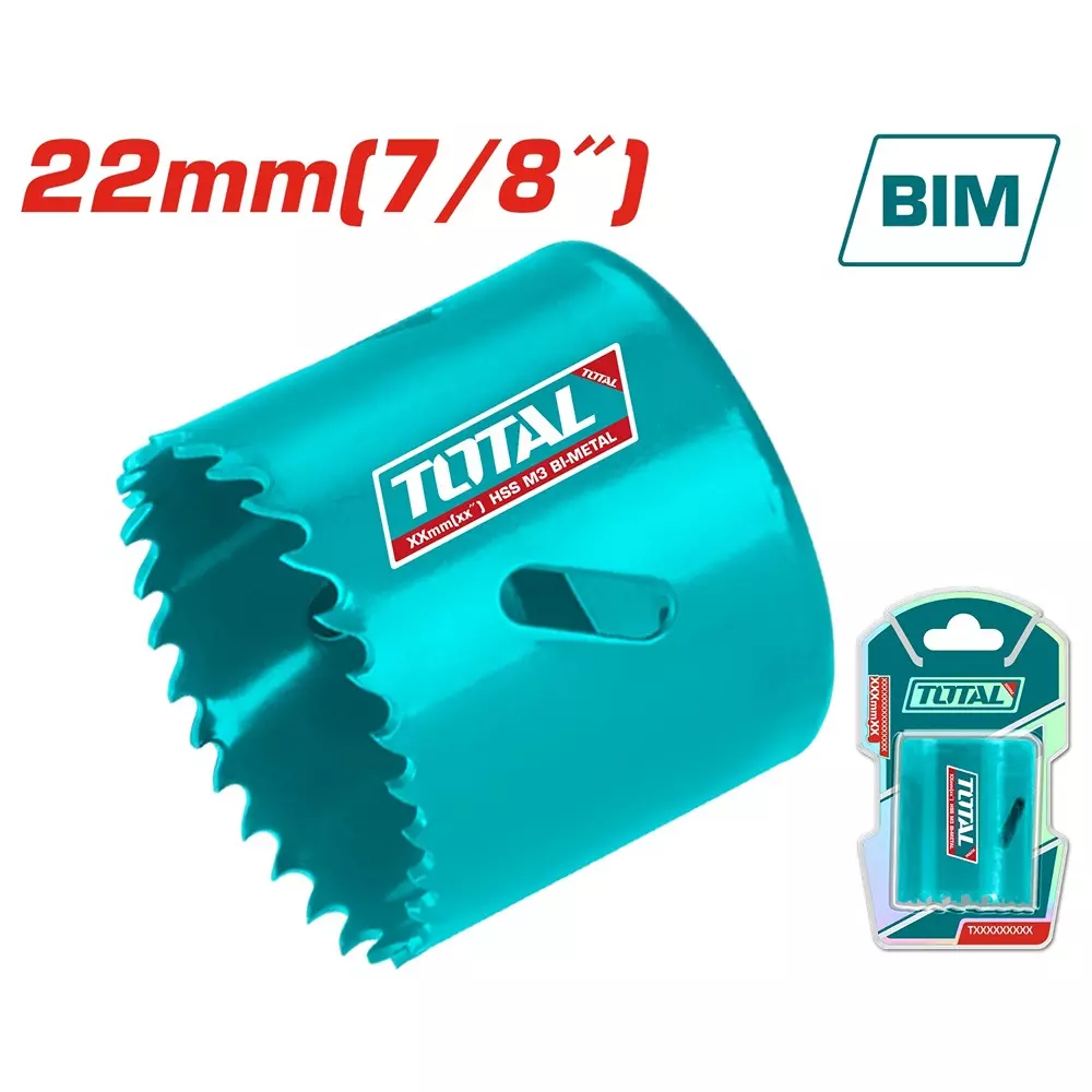 Total HSS Bi-Metal Hole Saw 22 mm (7/8 inch) Dia. 38 mm (1 1/2 inch) Cutting Depth, TAC410221