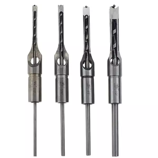 YADAV Mortise Square Hole Saw Auger Drill Bit Chisel Set Woodworking (6 mm, 8 mm, 9.5 mm, 12.7 mm) (Set of 4)
