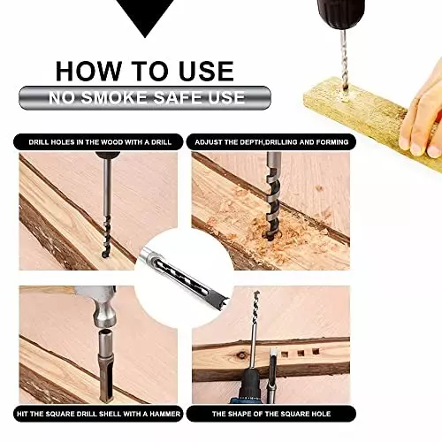 YADAV Mortise Square Hole Saw Auger Drill Bit Chisel Set Woodworking (6 mm, 8 mm, 9.5 mm, 12.7 mm) (Set of 4)