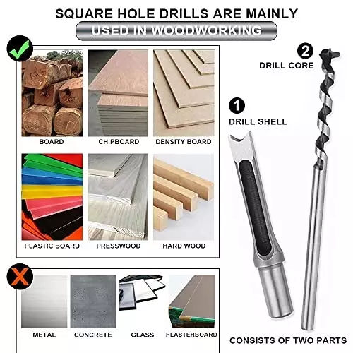 YADAV Mortise Square Hole Saw Auger Drill Bit Chisel Set Woodworking (6 mm, 8 mm, 9.5 mm, 12.7 mm) (Set of 4)