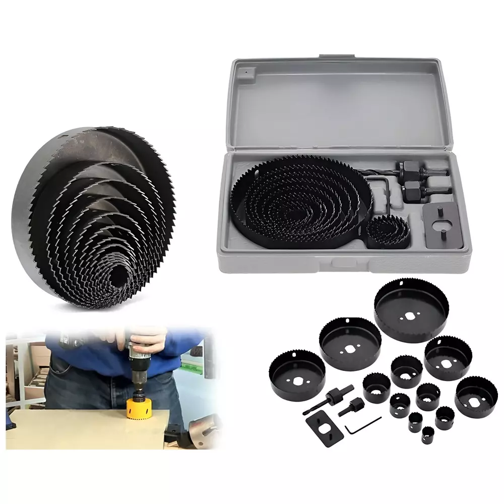 Gambit Hole Saw With Hex Key 19-127 mm Alloy Steel Black For Plasterboard, Plastic, Wood, Mdf, Aluminum, Computer Tables (Pack of 16)