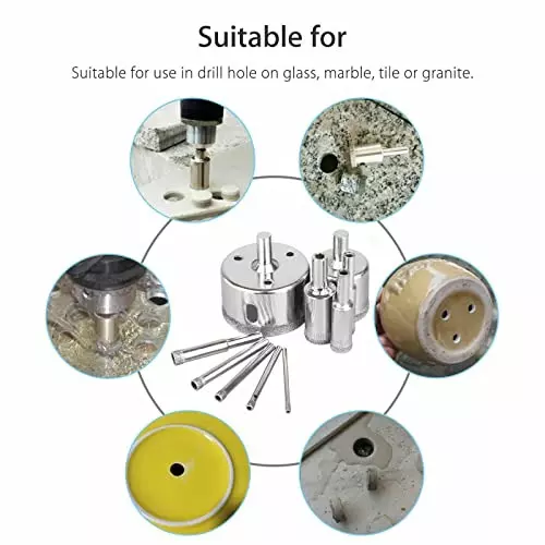 YADAV Diamond Tipped Glass Hole Saw Drill Bit Set for Tile & Marble (Set of 10)