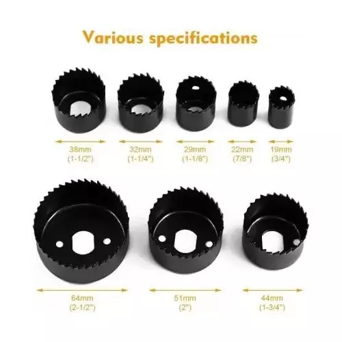 KARTCITY Hole Saw Cutting Set 19-64 mm Metal Black For Wood Cutter (Pack of 11)