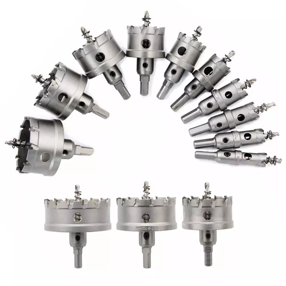 Veltrix 13 Pcs TCT Hole Saw Set (14 to 50 mm) Size Carbide Core for Cuts Stainless Steel, Mild Steel, Cast Iron, Aluminium & More