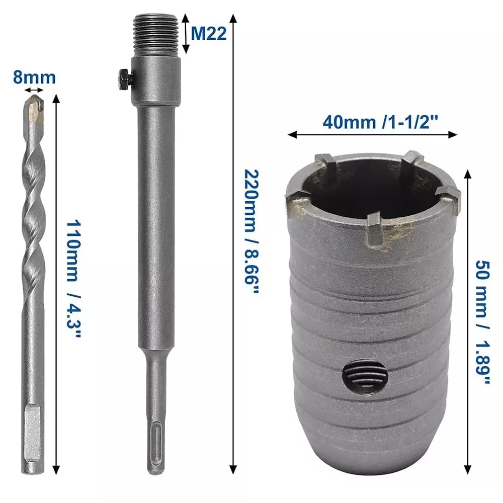 veltrix-concrete-hole-saw-kit-40-mm-and-arbor-sds-plus-200-mm-shank-for-drilling-cement-stone-wall-brick-sands-masonry-sable-rock