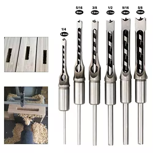 YADAV Mortise Square Hole Saw Auger Drill Bit Chisel Set Woodworking (6 mm, 8 mm, 9.5 mm, 14 mm) (Se of 4)