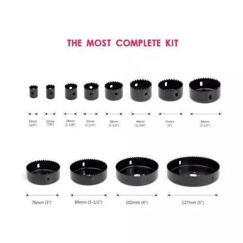 Muktanand Enterprise Hole Saw Drill Bit Set 19-127 mm Black For Plasterboard, Plastic, Wood, Mdf, Aluminum, Computer Tables (Pack of 16)