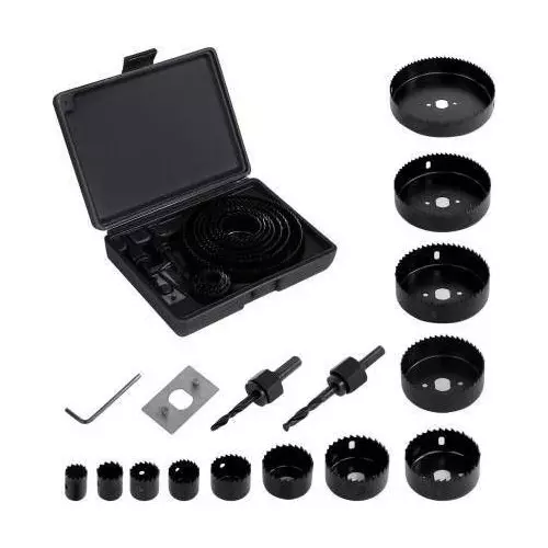 Muktanand Enterprise Hole Saw Drill Bit Set 19-127 mm Black For Plasterboard, Plastic, Wood, Mdf, Aluminum, Computer Tables (Pack of 16)