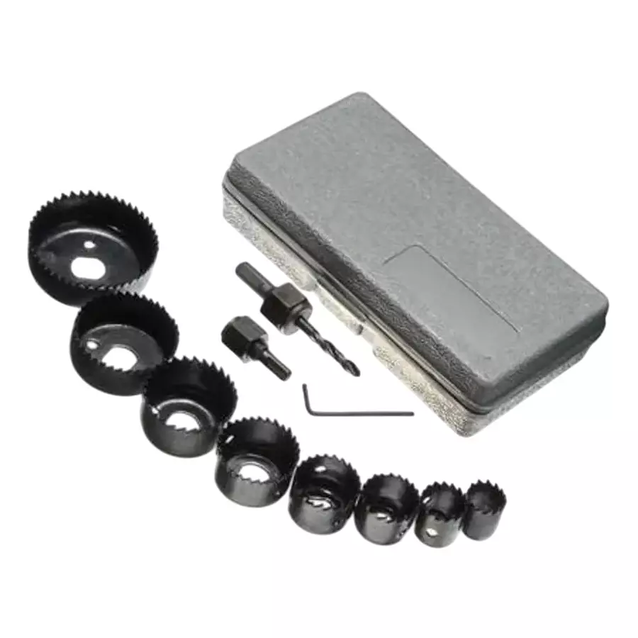 Saysha Hole Saw Set High Quality Alloy Black 8 Bits (19-64 mm) for Wood, Plastics & Thin Metal