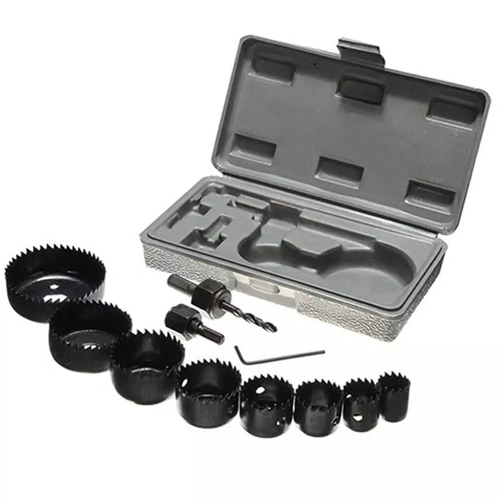DY TOOLS Hole Saw Kit Carbon Steel 19-64 mm Size Range with Storage Case (Set of 11 Pcs)
