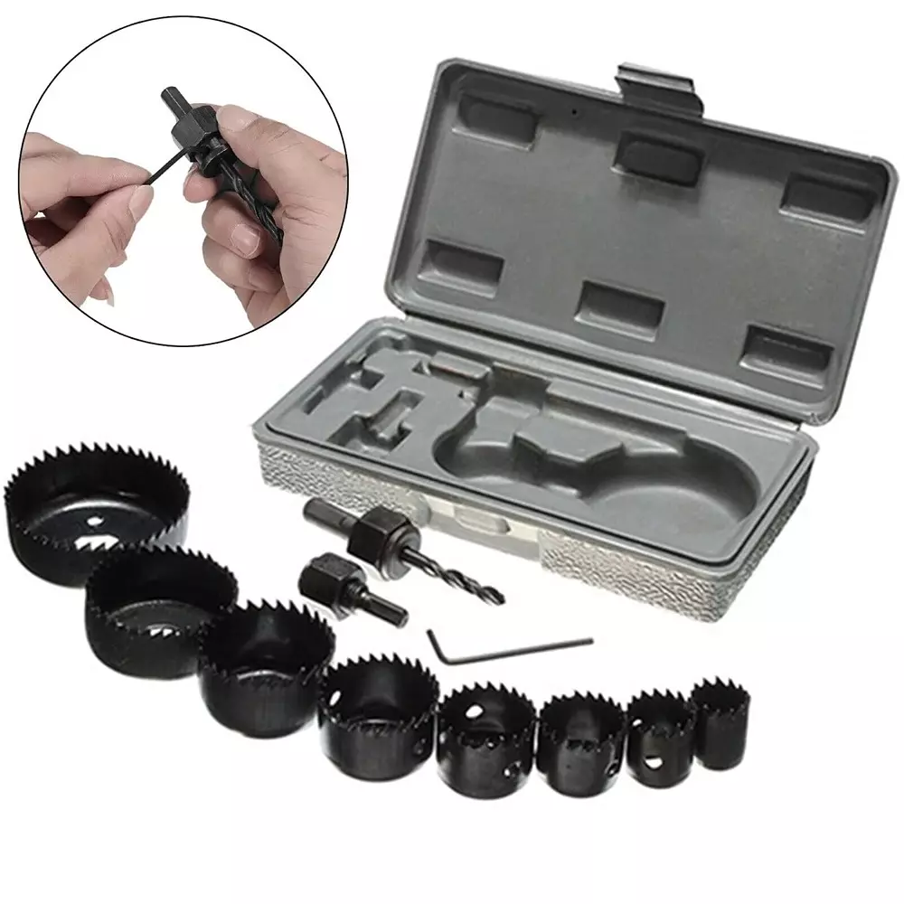 DY TOOLS Hole Saw Kit Carbon Steel 19-64 mm Size Range with Storage Case (Set of 11 Pcs)