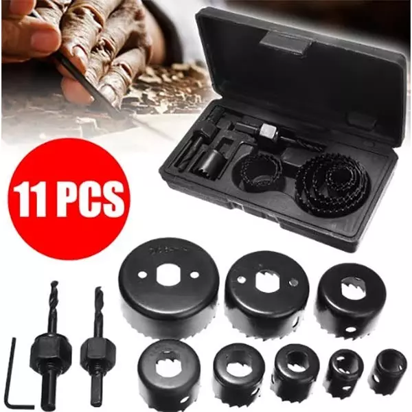 DY TOOLS Hole Saw Kit Carbon Steel 19-64 mm Size Range with Storage Case (Set of 11 Pcs)