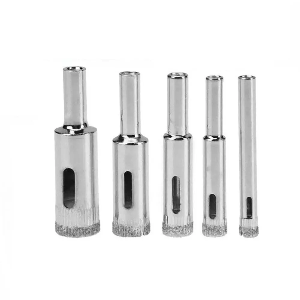 DY TOOLS Diamond Coated Drill Bit Hole Saw Nickel Plating Carbon Steel 4-12 mm, Silver (Set of 5 Pcs)