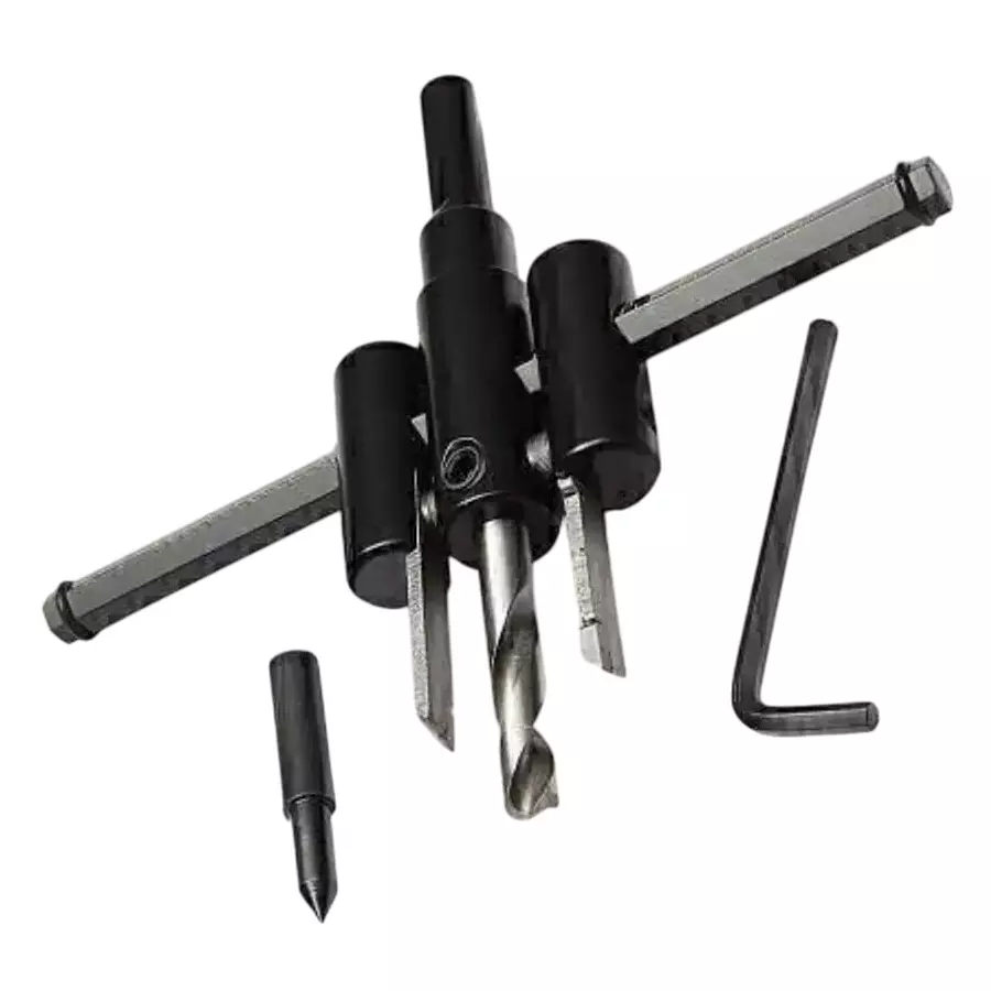 Saysha Adjustable Circle Hole Saw Cutter Set with 2 Changeable Centre Bits, Black