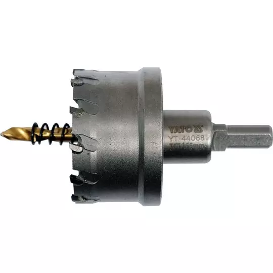Yato 55 mm Diameter TCT Hole Saw 3/8 inch (9.5 mm) Drive Size and 103 mm Overall Length for Metal Working, YT-44068
