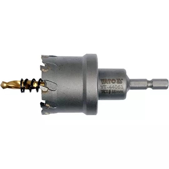 Yato 38 mm Diameter TCT Hole Saw 1/4 inch (6.35 mm) Drive Size and 103 mm Overall Length for Metal Working, YT-44061
