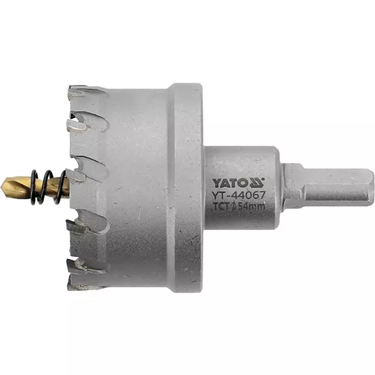 Yato 54 mm Diameter TCT Hole Saw 3/8 inch (9.5 mm) Drive Size and 103 mm Overall Length for Metal Working, YT-44067