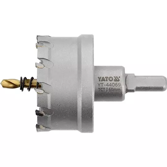 Yato 60 mm Diameter TCT Hole Saw 3/8 inch (9.5 mm) Drive Size and 103 mm Overall Length for Metal Working, YT-44069