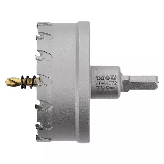 Yato 80 mm Diameter TCT Hole Saw 3/8 inch (9.5 mm) Drive Size and 103 mm Overall Length for Metal Working, YT-44072