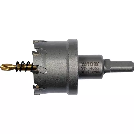 Yato 44 mm Diameter TCT Hole Saw 3/8 inch (9.5 mm) Drive Size and 103 mm Overall Length for Metal Working, YT-44063