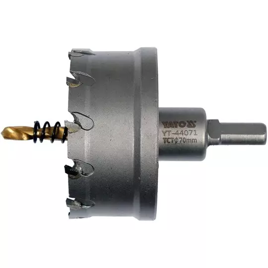 Yato 70 mm Diameter TCT Hole Saw 3/8 inch (9.5 mm) Drive Size and 103 mm Overall Length for Metal Working, YT-44071
