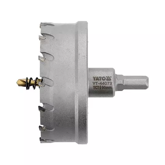 Yato 90 mm Diameter TCT Hole Saw 3/8 inch (9.5 mm) Drive Size and 103 mm Overall Length for Metal Working, YT-44073