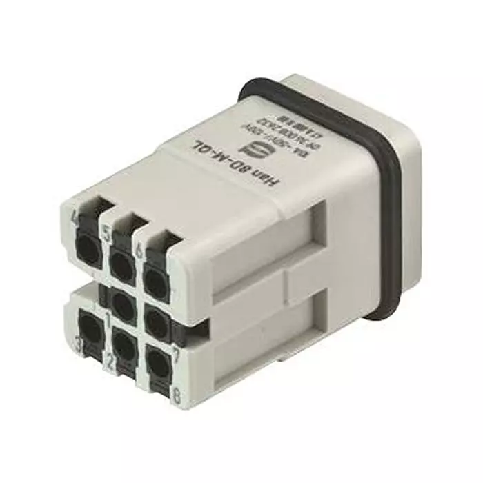 Harting Heavy Duty Connector Inserts / Modules HEAVY DUTY INSERT, PLUG, 8POS, 1.5MM2, 09360082632