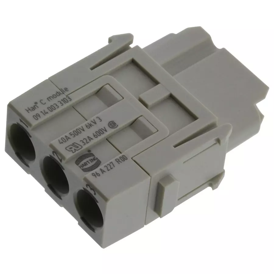 Harting Heavy Duty Connector Inserts / Modules HEAVY DUTY CONN, MODULE, RCPT, 3POS, 40A, 09140033103
