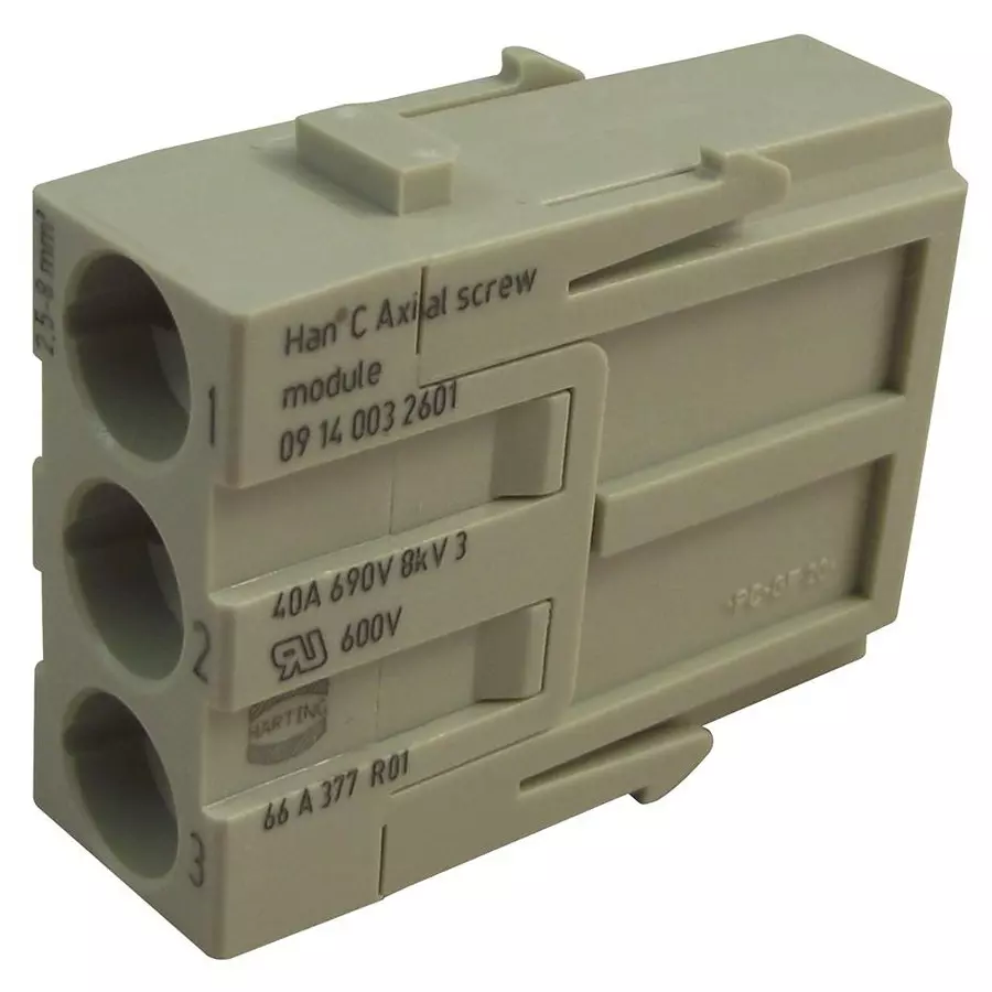Harting Heavy Duty Connector Inserts / Modules RECTANGULAR HAN MODULE, PLUG, 3WAY SCREW, 09 14 003 2601