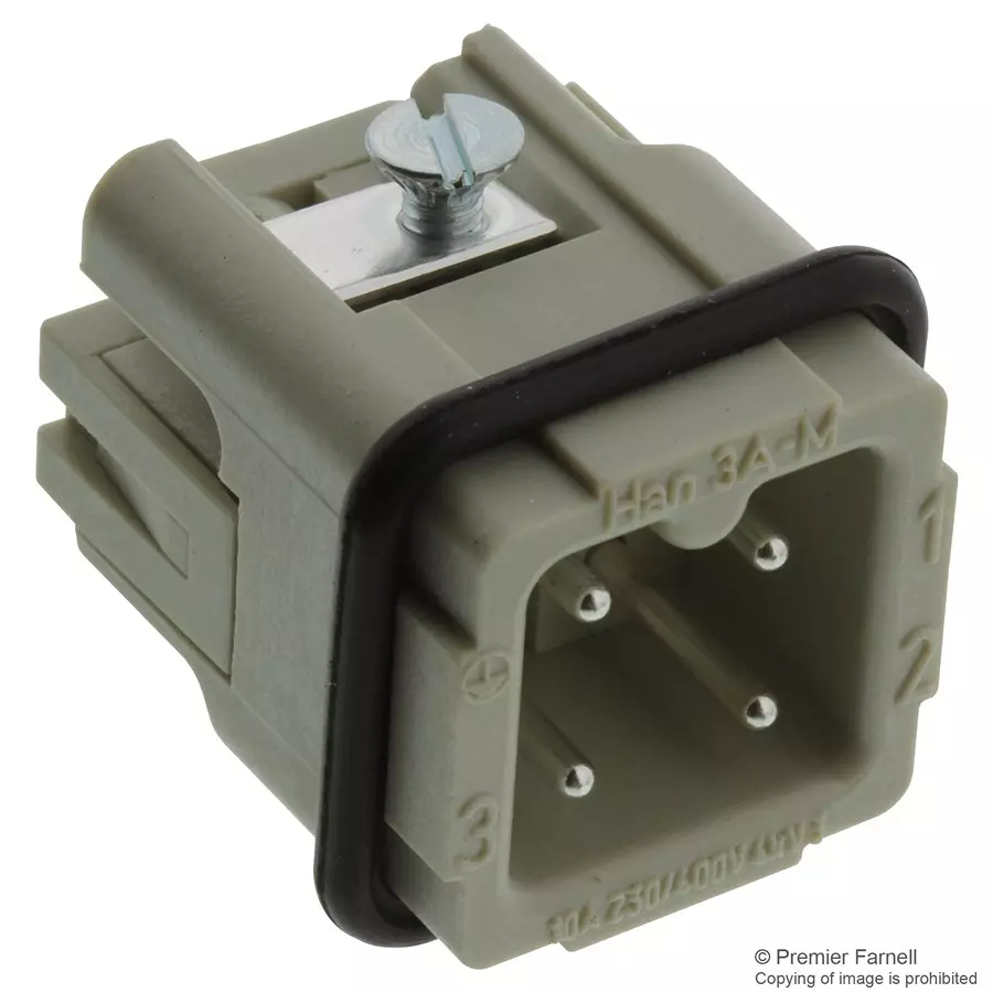 Harting Heavy Duty Connector Inserts / Modules RECTANGULAR HAN INSERT, PLUG, 3WAY SCREW, 09200032611