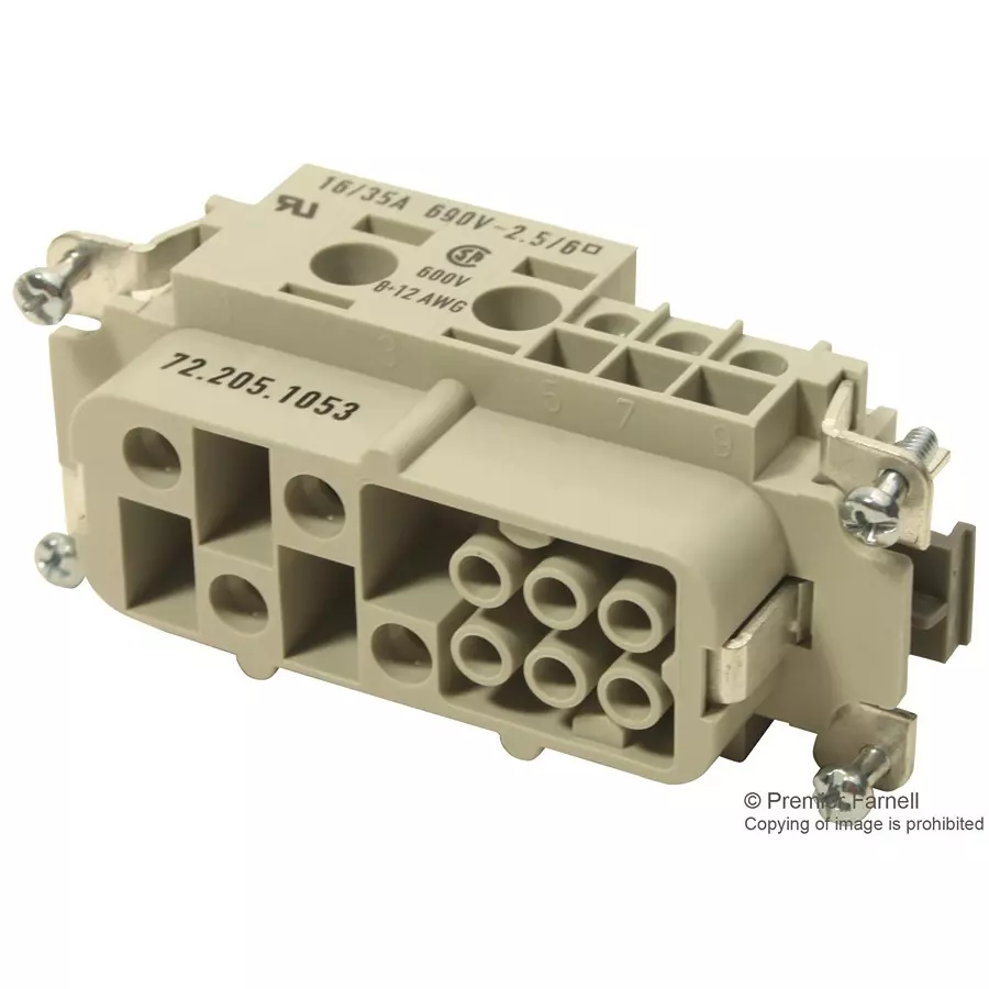 WIELAND ELECTRIC RECTANGULAR INSERT, RECEPTACLE, 10+PE POSITION, SCREW, 72.205.1053.0