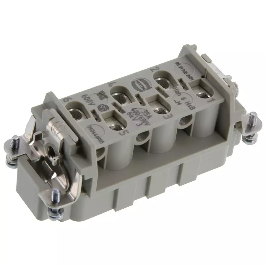 Harting Heavy Duty Connector Inserts / Modules RECTANGULAR HAN INSERT, PLUG, 6WAY SCREW, 09310062601