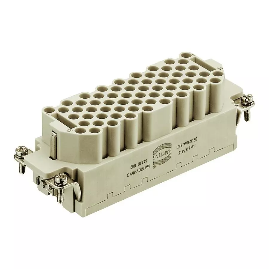 Harting Heavy Duty Connector Inserts / Modules HEAVY DUTY INSERT, RCPT, 64+PE, 4MM2, 09320643101