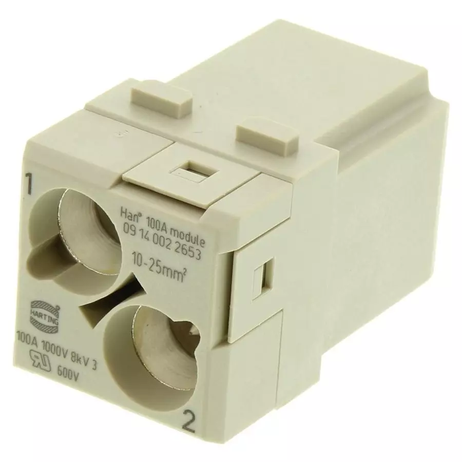Harting Heavy Duty Connector Inserts / Modules RECTANGULAR HAN MODULE, PLUG, 2WAY, SCREW, 09140022653