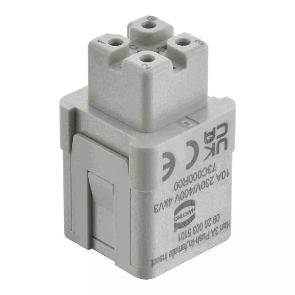 HARTING HEAVY DUTY INSERT, RCPT, 3POS, SIZE 3A, 9200035101