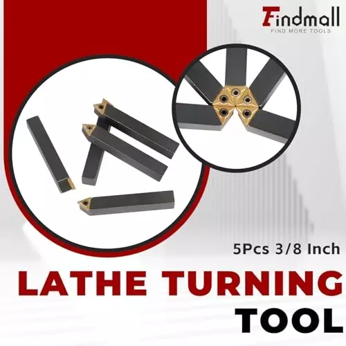 Findmall 5 Pcs Lathe Tools Insert Bits with TCMT110204 Carbide Inserts Size 3/8 inch (9.5 mm) for Turning, Cutting, Facing, Boring, And Chamfering, PH-2QCC-2U6B