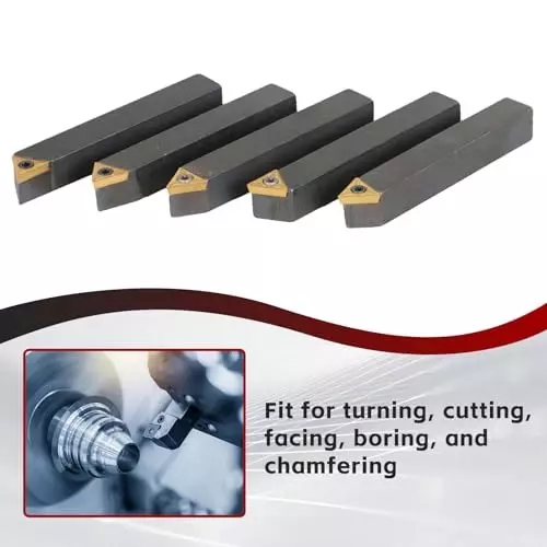 Findmall 5 Pcs Lathe Tools Insert Bits with TCMT110204 Carbide Inserts Size 3/8 inch (9.5 mm) for Turning, Cutting, Facing, Boring, And Chamfering, PH-2QCC-2U6B