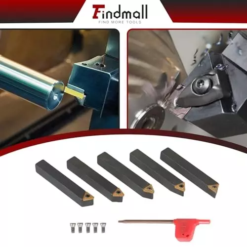 Findmall 5 Pcs Lathe Tools Insert Bits with TCMT110204 Carbide Inserts Size 3/8 inch (9.5 mm) for Turning, Cutting, Facing, Boring, And Chamfering, PH-2QCC-2U6B