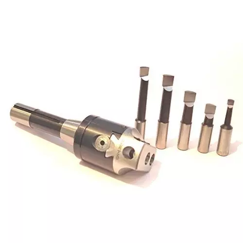 Assorts Precision Boring Head Tool Steel R8 Shank 7/16 UNF Drawbar Thread with 5 Pcs HSS Boring Bars