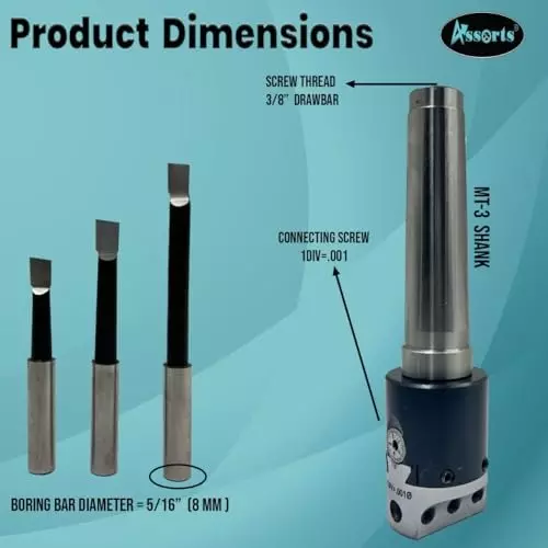 Assorts Quality Precision Boring Head Set Alloy Steel 3MT Shank BSW 3/8 Inch x 16 TPI Drawbar