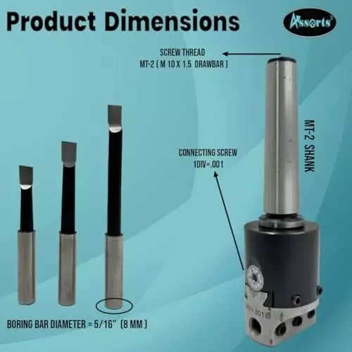 Assorts Quality Precision Boring Head Set Alloy Steel 2MT Shank M10x1.5 Drawbar