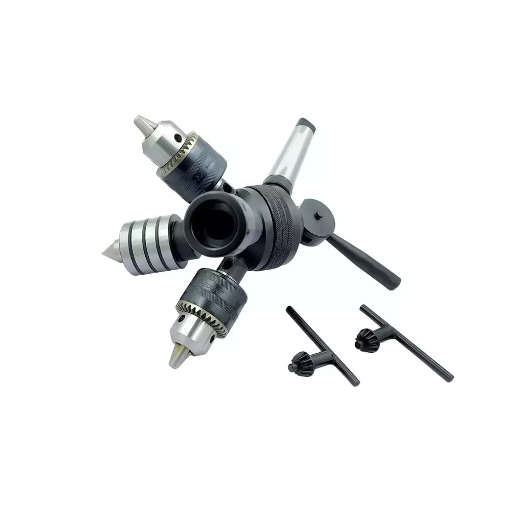 Buyohlic International Lathe Tailstock Turret with MT3 Shank 4 Stations, Drill Chuck, Die Holder & Live Center for Precision Machining, 10-TS-104