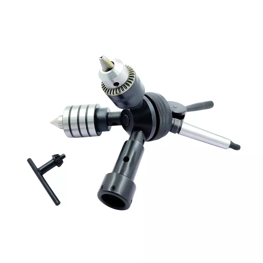 A.D INTERNATIONAL Lathe Tailstock Turret with MT3 Shank 3 Stations, Drill Chuck, Die Holder & Live Center for Precision Machining, OJ-MKK9-LZJL