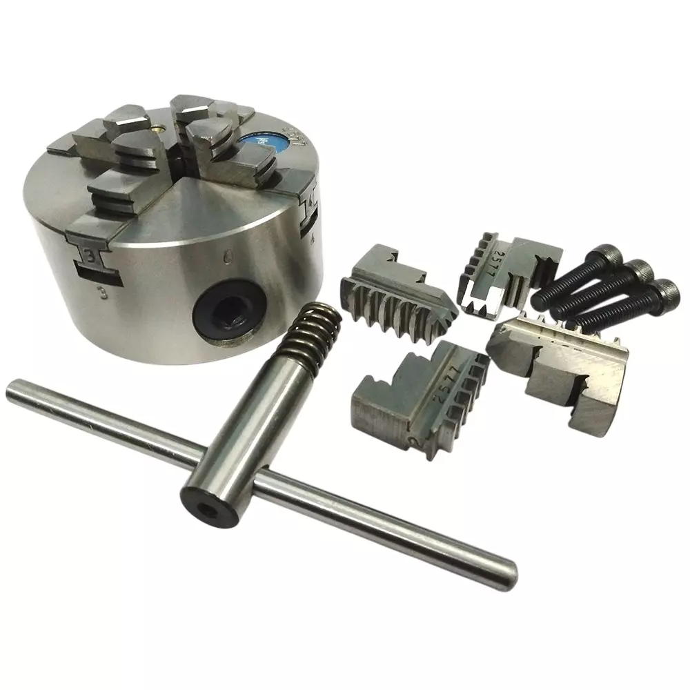 Assorts Self Centering Chuck Cast Iron Body and Tool Steel M8x3 Thread 100 mm 4 Jaws