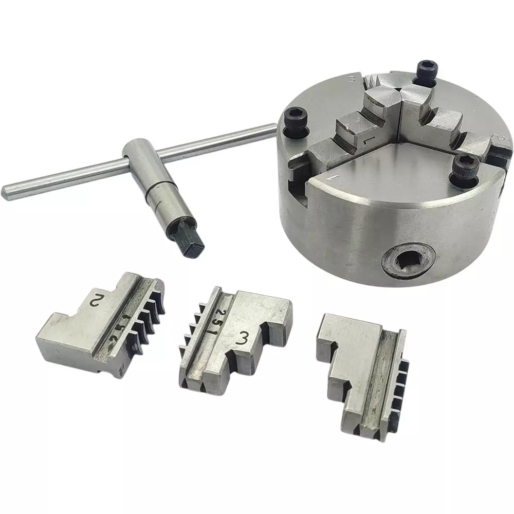 Assorts Self Centering Chuck Cast Iron Body and Tool Steel M8x3 Thread 100 mm 3 Jaws