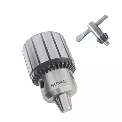 SUMMIT Drill Chuck with Key 12.7 mm (1/2 inch) Holder 1.5 - 13 mm Capacity Range JT6 Taper Chrome Finish